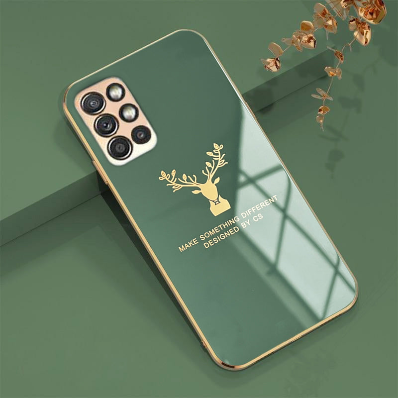 Deer Pattern Luxurious Gold Edge Glass Back Case For Android