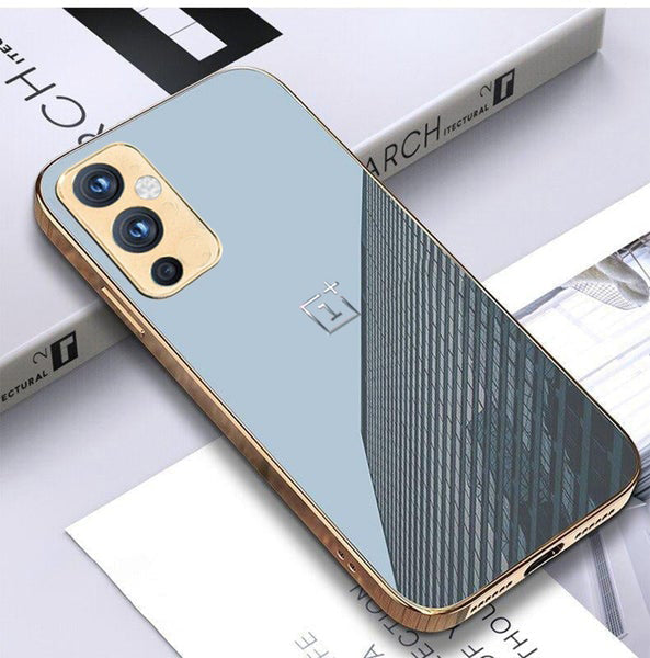 Premium Glossy Gold Edge Glass Back Case For Oneplus 9 - Premium Cases