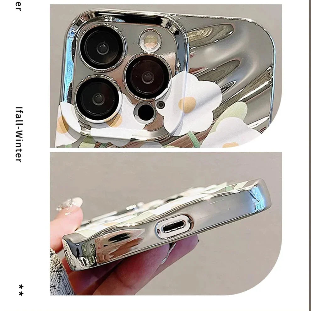 Floral Mirror Back Case For Apple iPhone 15 Pro Max