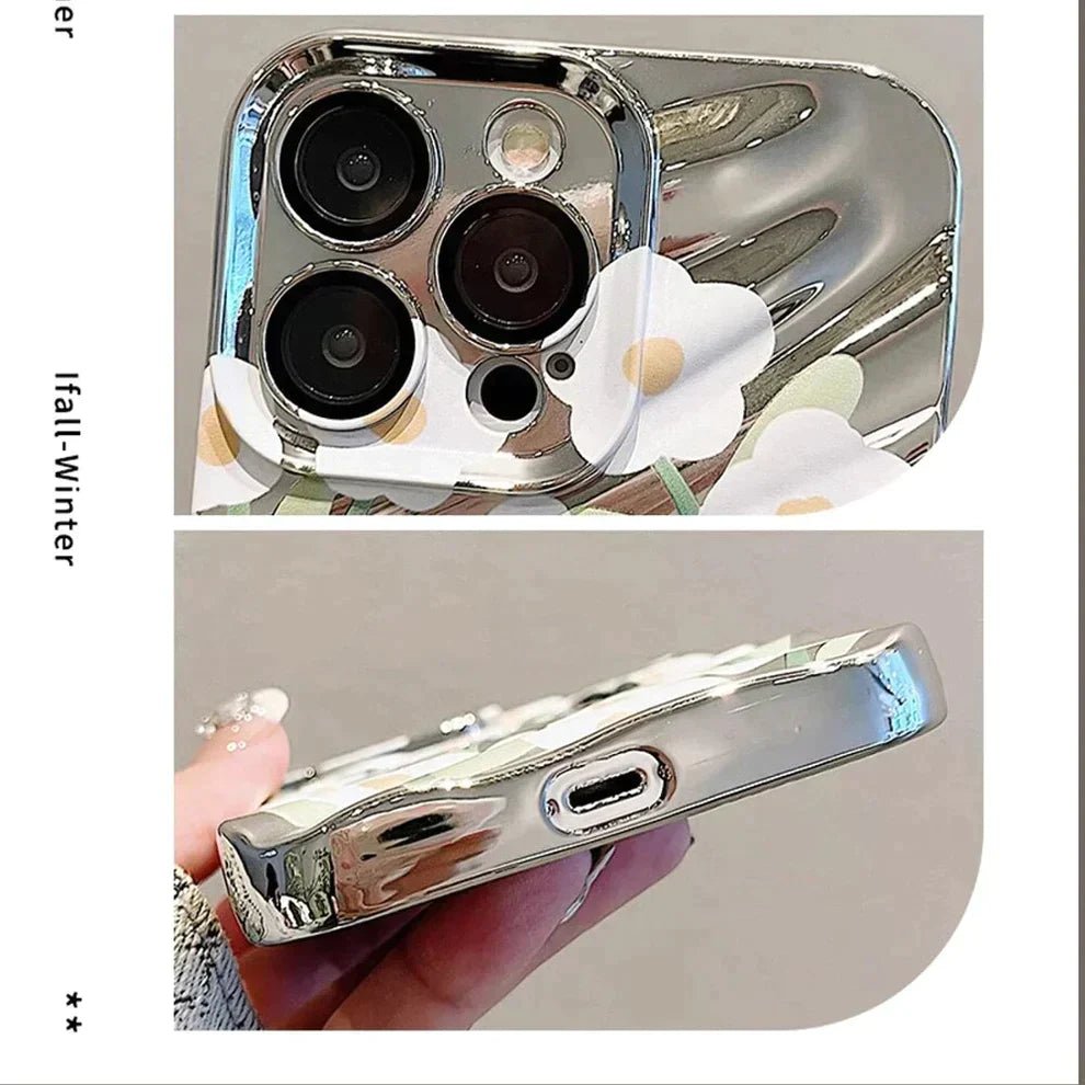 Floral Mirror Back Case For Apple iPhone 15
