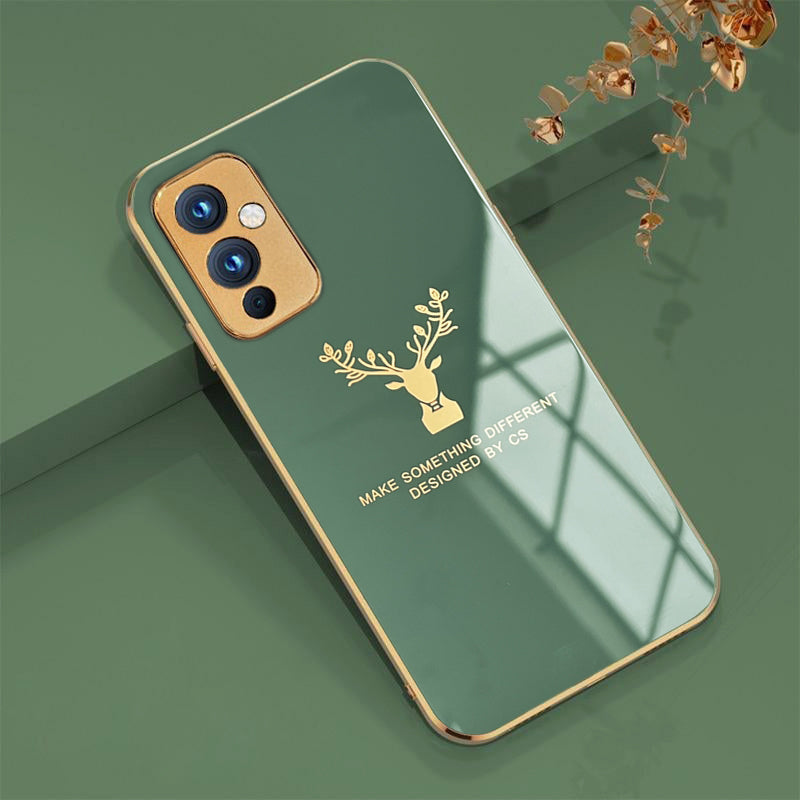 Deer Pattern Luxurious Gold Edge Glass Back Case For Android