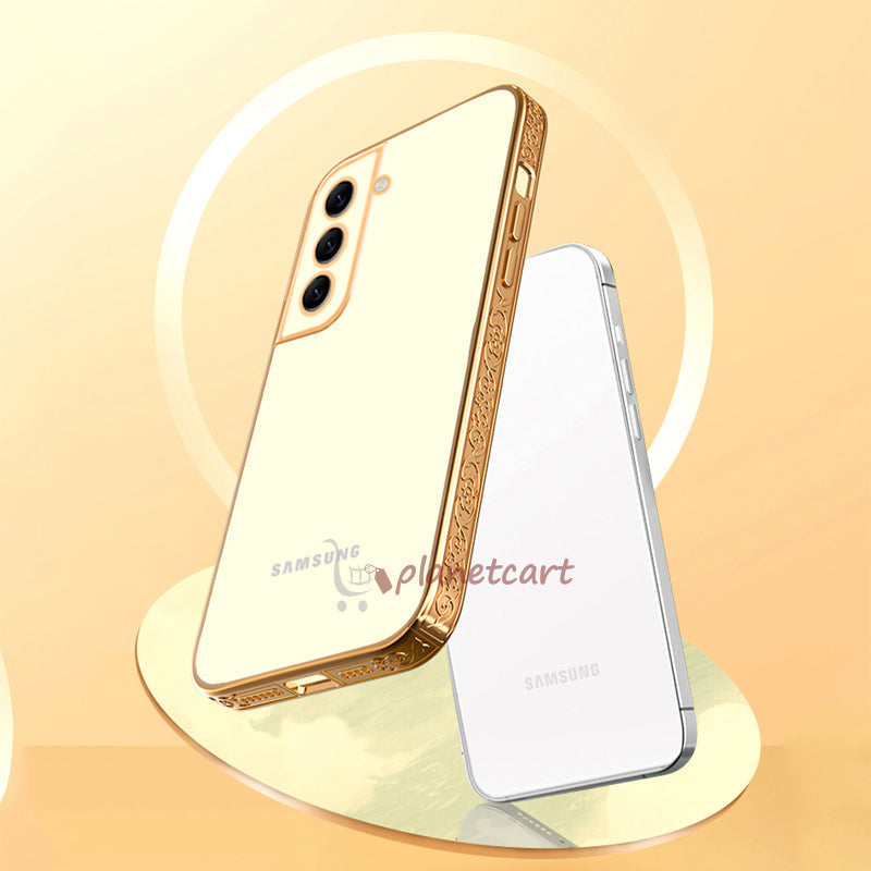 Premium Luxury 3D Flower Carved Plating Electroplated Side Frame Transparent Back Case Cover for Samsung Galaxy S22 Plus