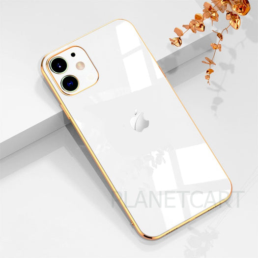 Luxurious Glass Back Case With Golden Edges For iPhone 12