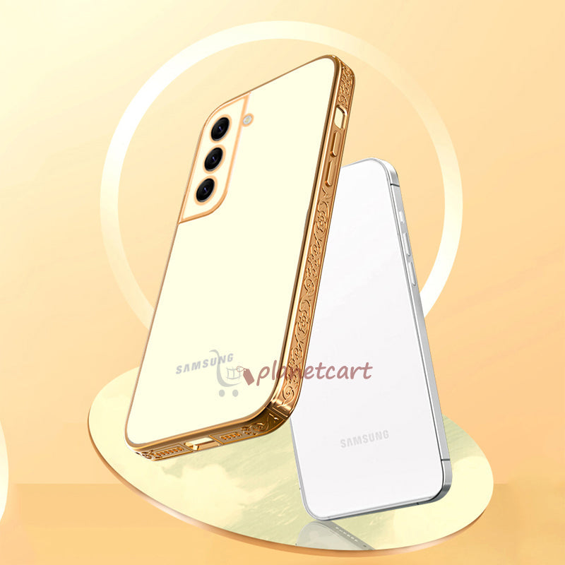 Premium Luxury 3D Flower Carved Plating Electroplated Side Frame Transparent Back Case Cover for Samsung Galaxy S21