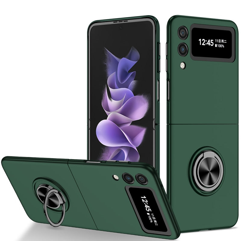 Premium Luxury Matte Hard Ring Holder Stand Case for Samsung Galaxy Z Flip 3