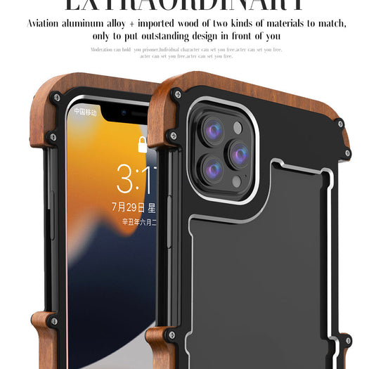Ironwood Metal and Wooden Armor Bumper Case for iPhone 14 Pro