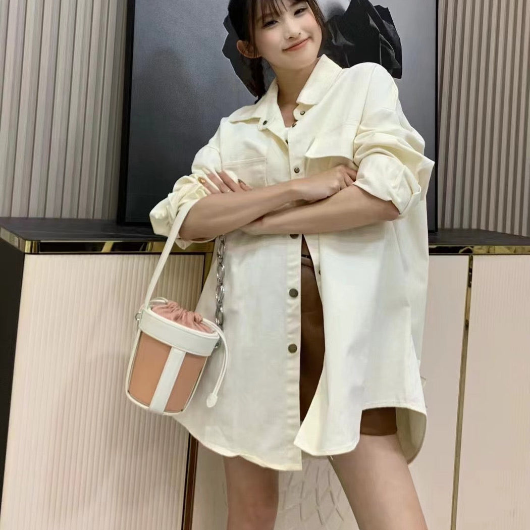 Luxury Leather Dual Shade Barrel Handbag For Female