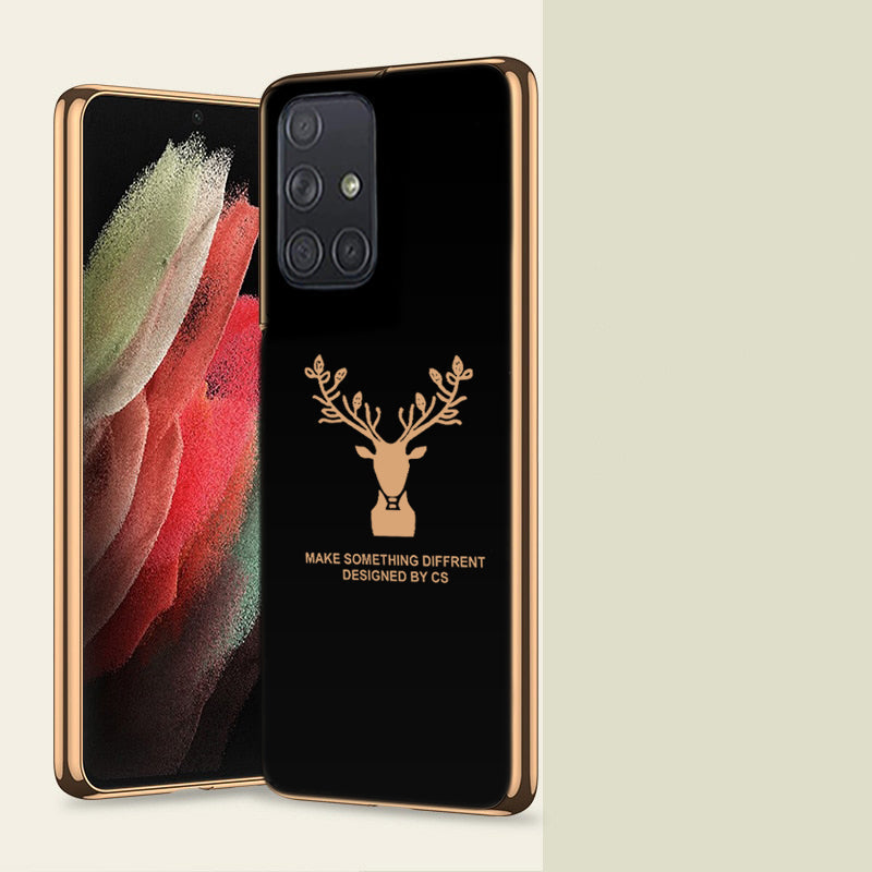 Deer Luxurious Gold Edge Glass Back Case For Samsung Galaxy A71