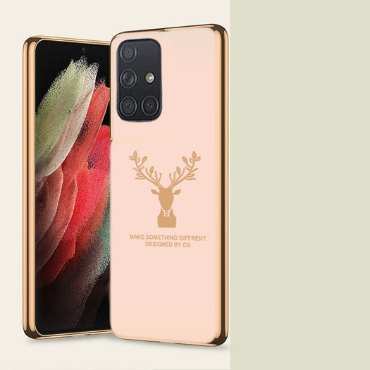 Deer Luxurious Gold Edge Glass Back Case For Samsung Galaxy A71