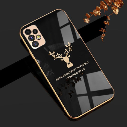 Deer Pattern Luxurious Gold Edge Glass Back Case For Android