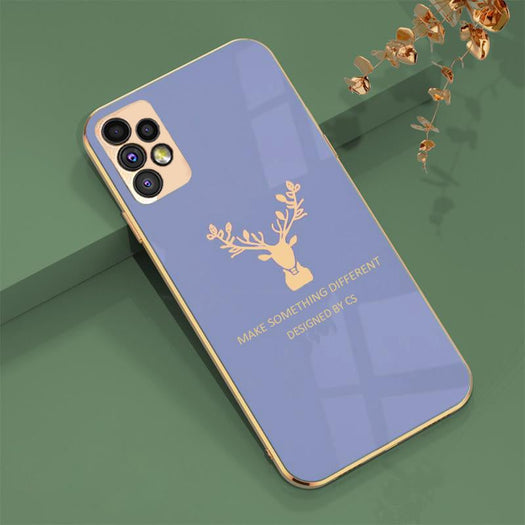 Deer Pattern Luxurious Gold Edge Glass Back Case For Android