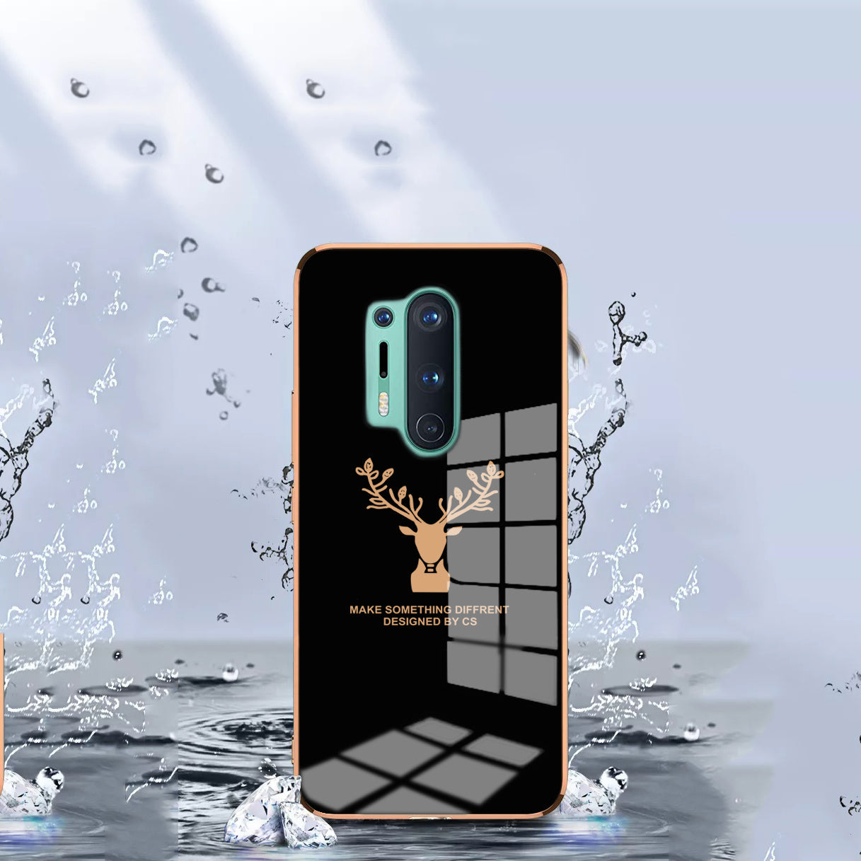 Luxury Golden Edges Deer Glass Back Case For Oneplus 8 Pro - Premium Cases