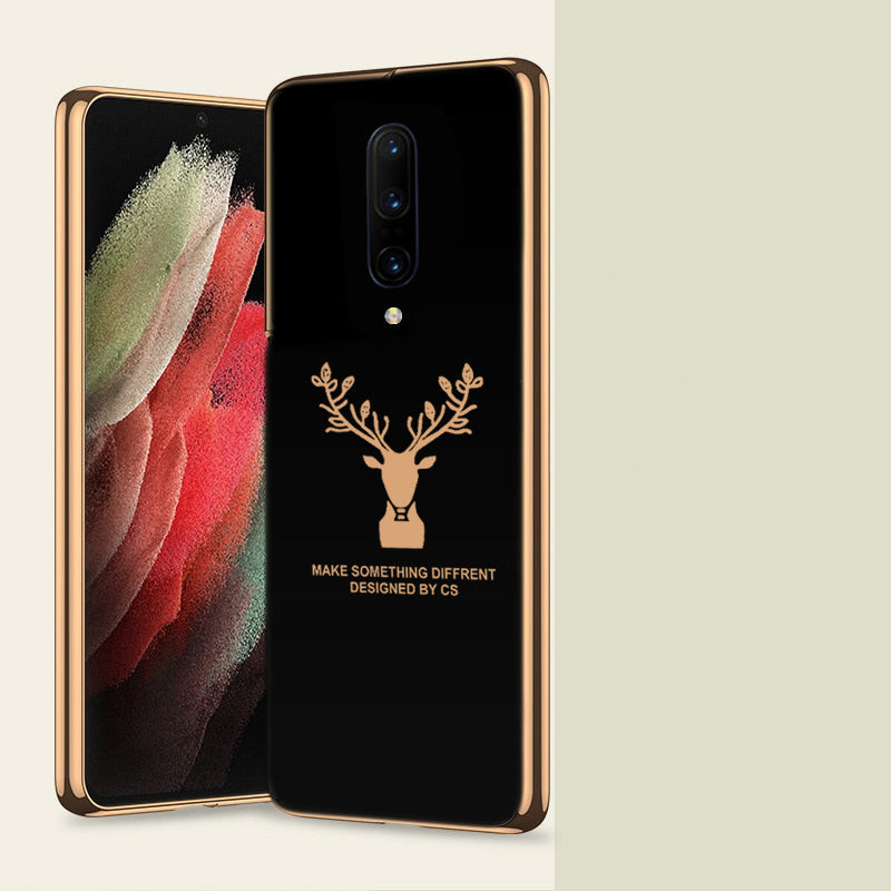 Luxury Golden Edges Deer Glass Back Case For Oneplus 7 Pro - Premium Cases