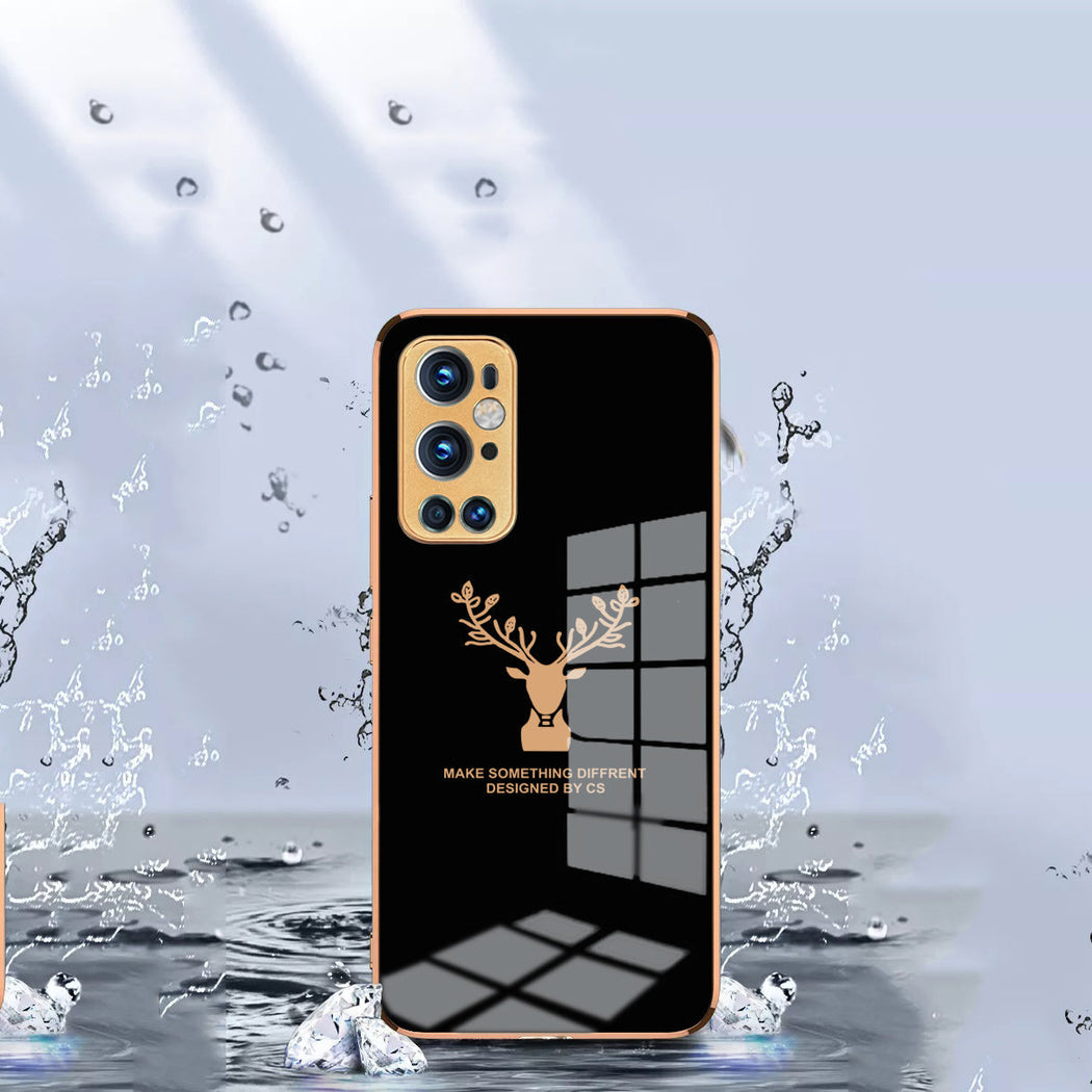 Luxury Golden Edges Deer Glass Back Case For Oneplus Series - Premium Cases