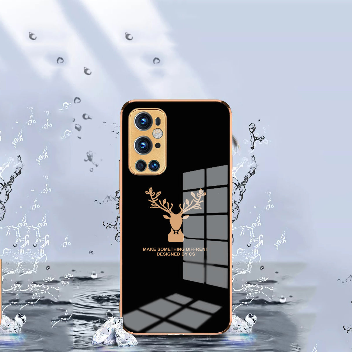 Luxury Golden Edges Deer Glass Back Case For Oneplus Series - Premium Cases