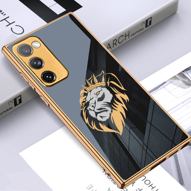 Luxury Premium Glass Lion Back Case With Golden Edges For Samsung S20FE