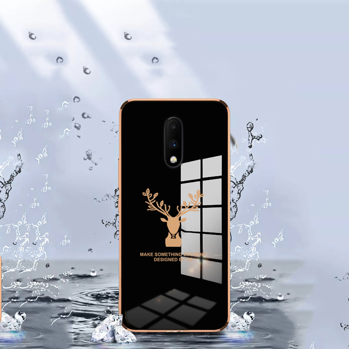 Luxury Golden Edges Deer Glass Back Case For Oneplus Series - Premium Cases