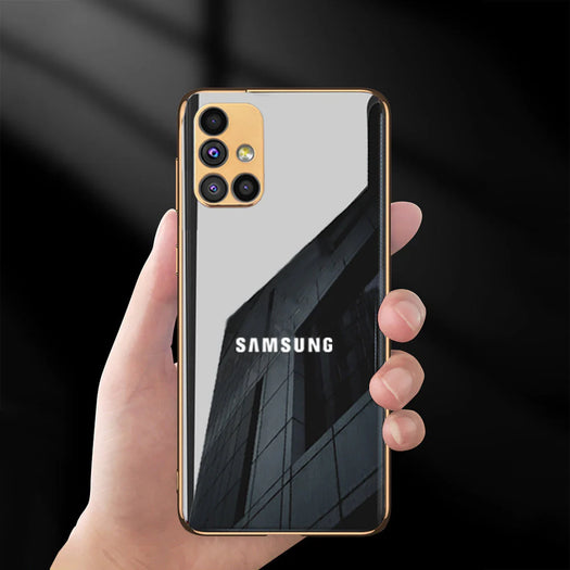 Luxury Glass Back Case With Golden Edges For Samsung M52