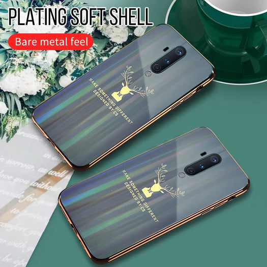 Luxury Golden Edges Deer Glass Back Case For Oneplus Series - Premium Cases