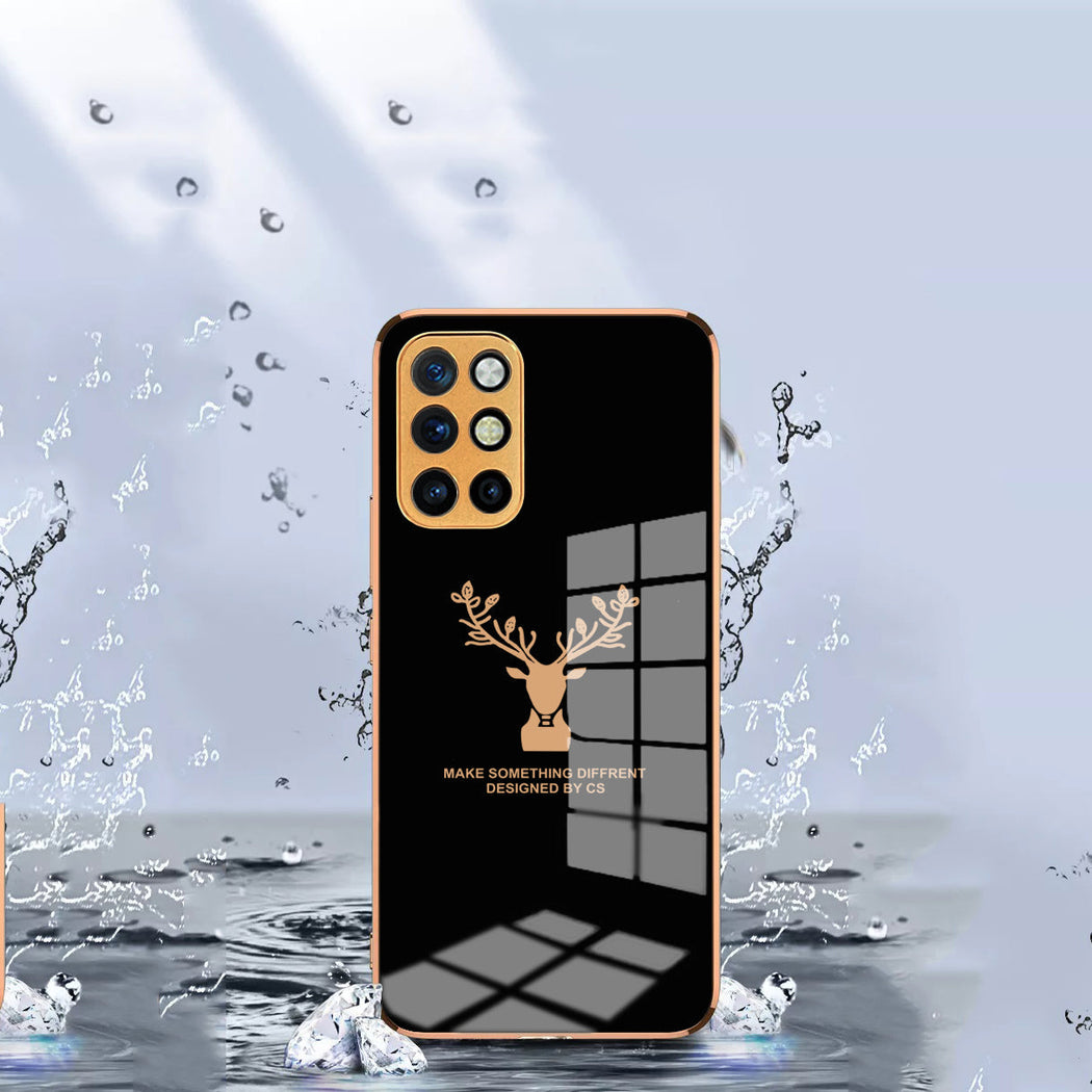 Luxury Golden Edges Deer Glass Back Case For Oneplus 9R - Premium Cases