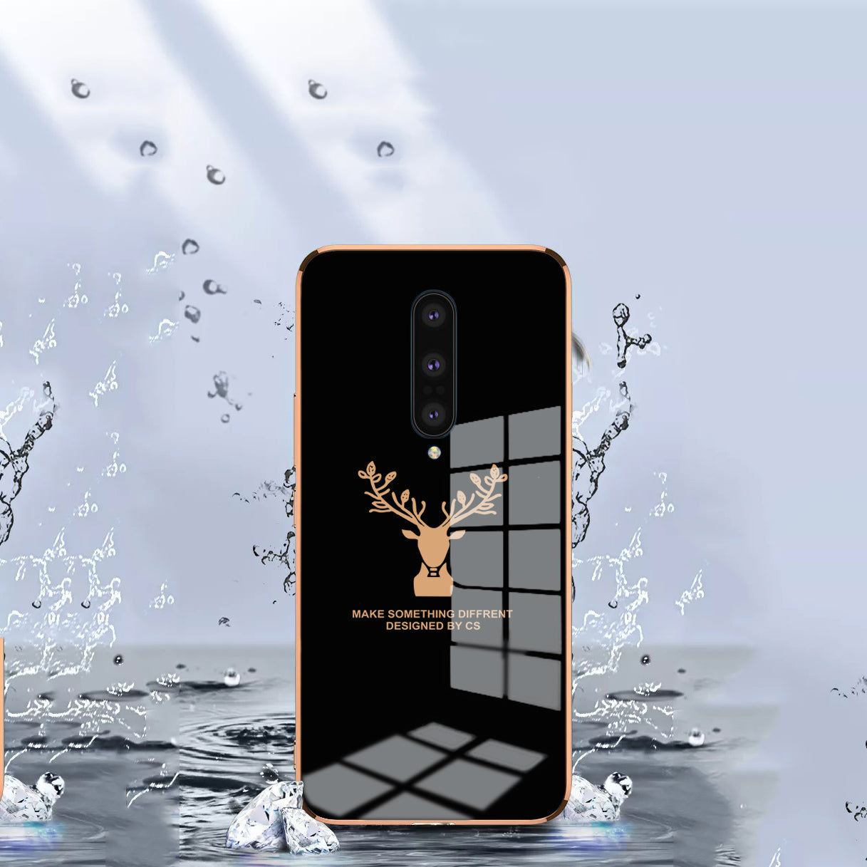 Luxury Golden Edges Deer Glass Back Case For Oneplus Series - Premium Cases