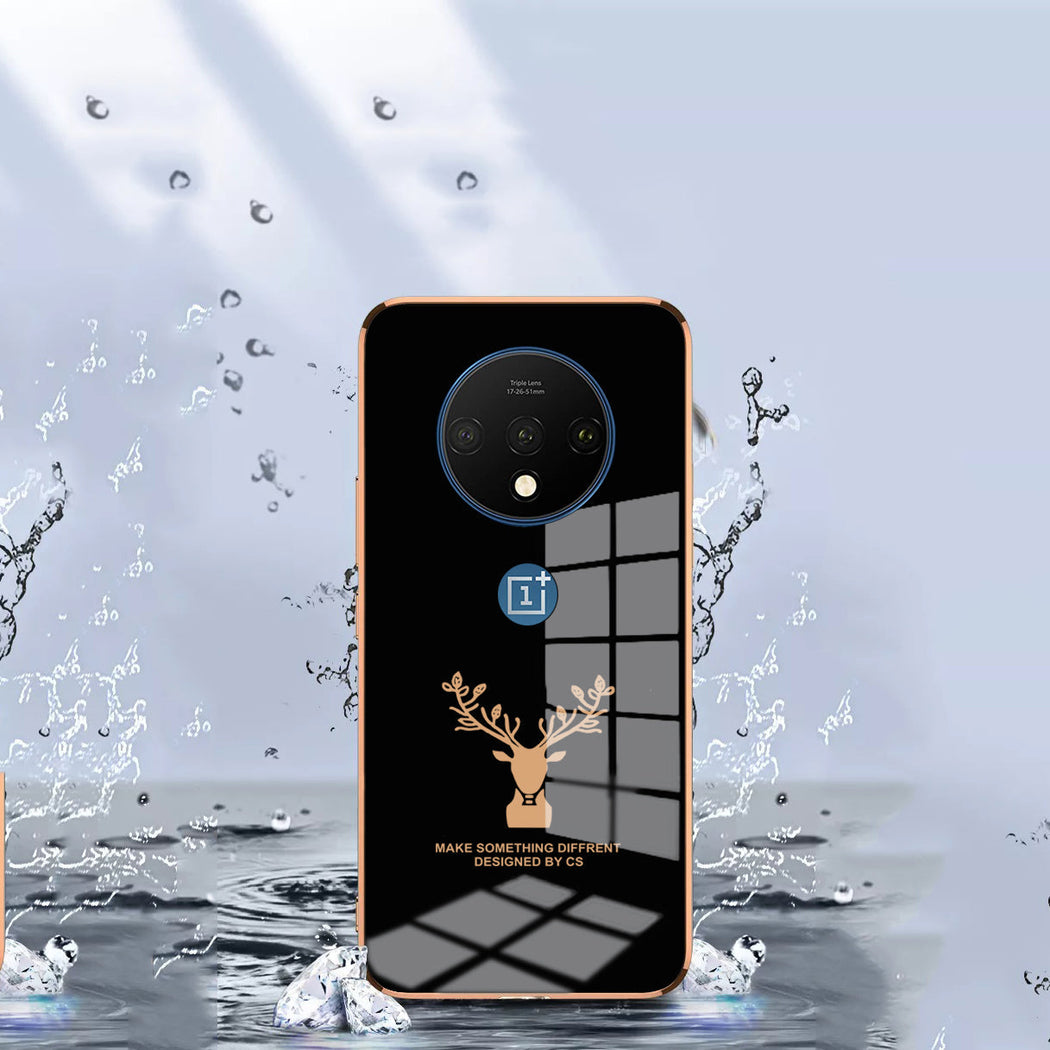 Luxury Golden Edges Deer Glass Back Case For Oneplus Series - Premium Cases