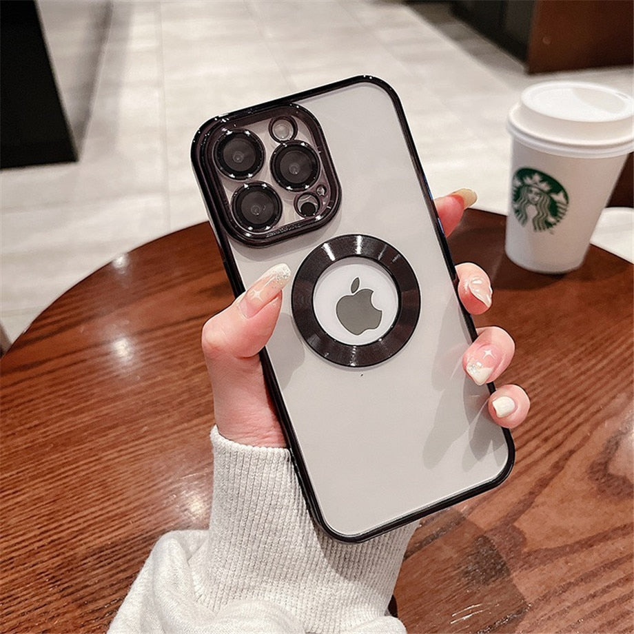 Premium Electroplated Luxury Square Silicon Clear Logo Cut Camera Protection Back Case Cover For iPhone 14 Pro Max