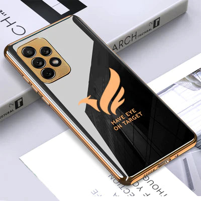 Premium Glossy Gold Edge Glass Back Case For Samsung A72
