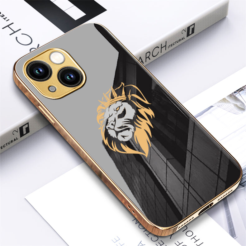 Luxury Premium Dual Shade Lion Back Case With Golden Edges For iPhone