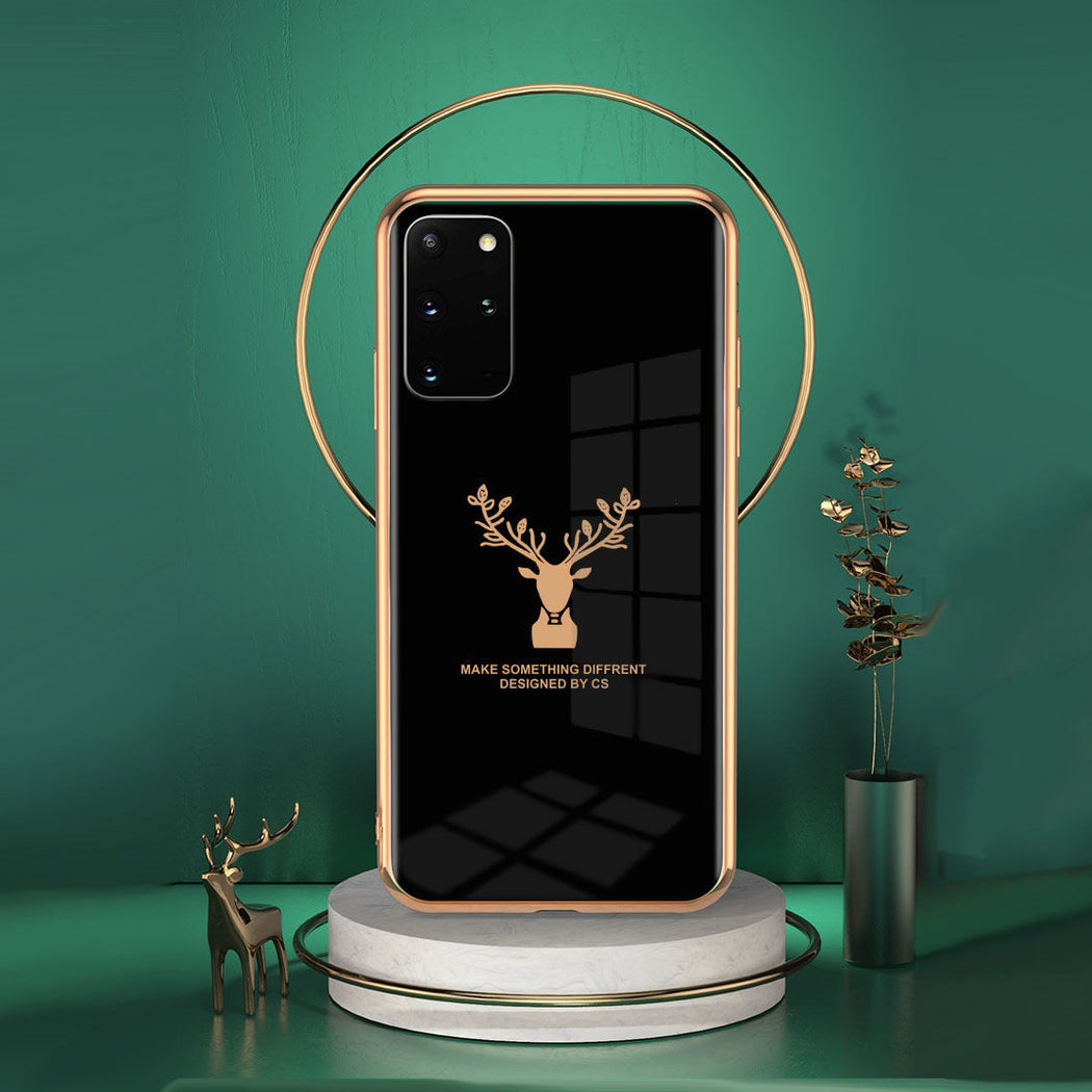 Luxury Golden Edges Deer Glass Back Case For Samsung Galaxy S20 Plus - Premium Cases