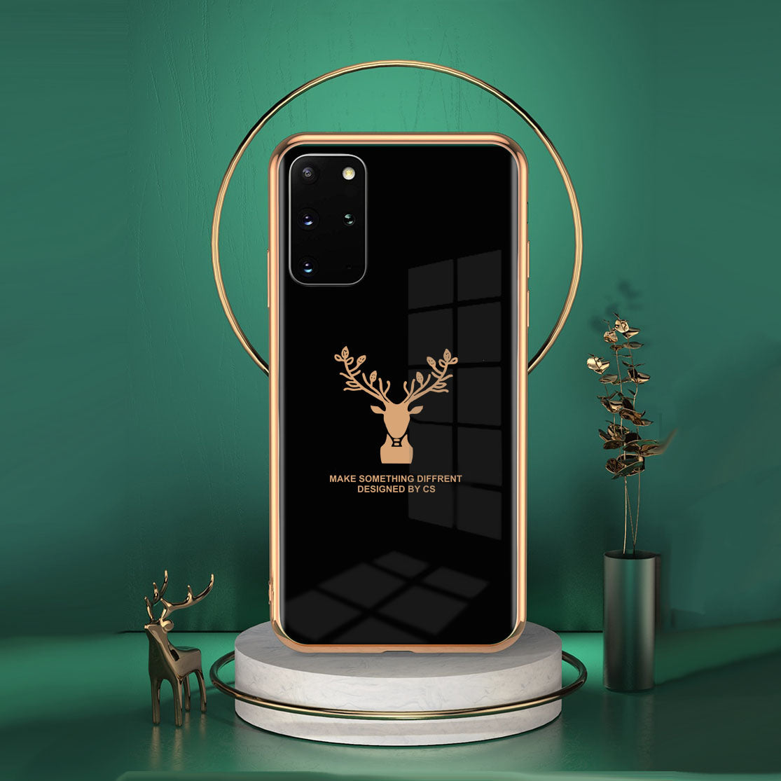 Luxury Golden Edges Deer Glass Back Case For Samsung Galaxy S20 Plus - Premium Cases
