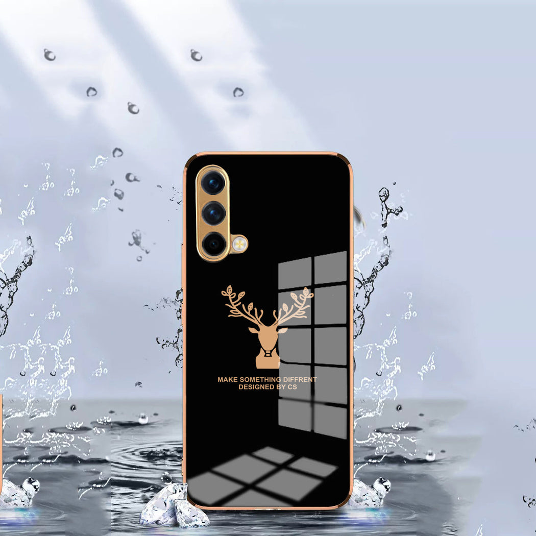 Luxury Golden Edges Deer Glass Back Case For Oneplus Nord CE - Premium Cases
