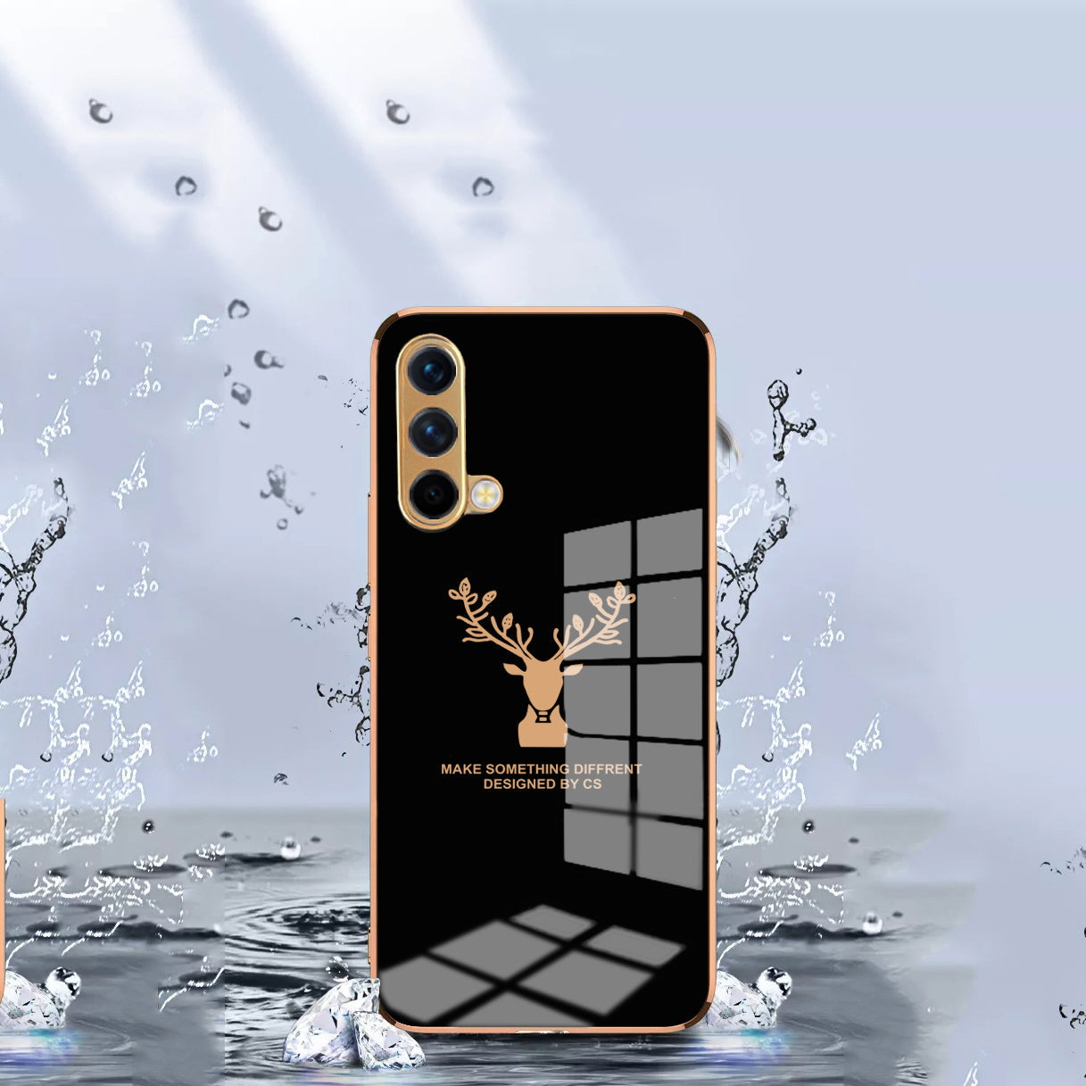 Luxury Golden Edges Deer Glass Back Case For Oneplus Nord CE - Premium Cases