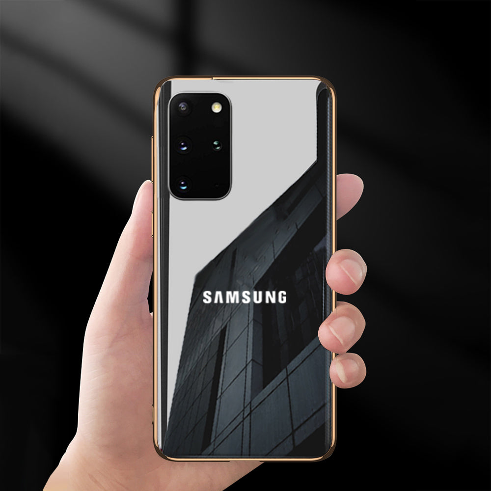 Glossy Gold Edge Glass Back Case For Samsung S20 Plus