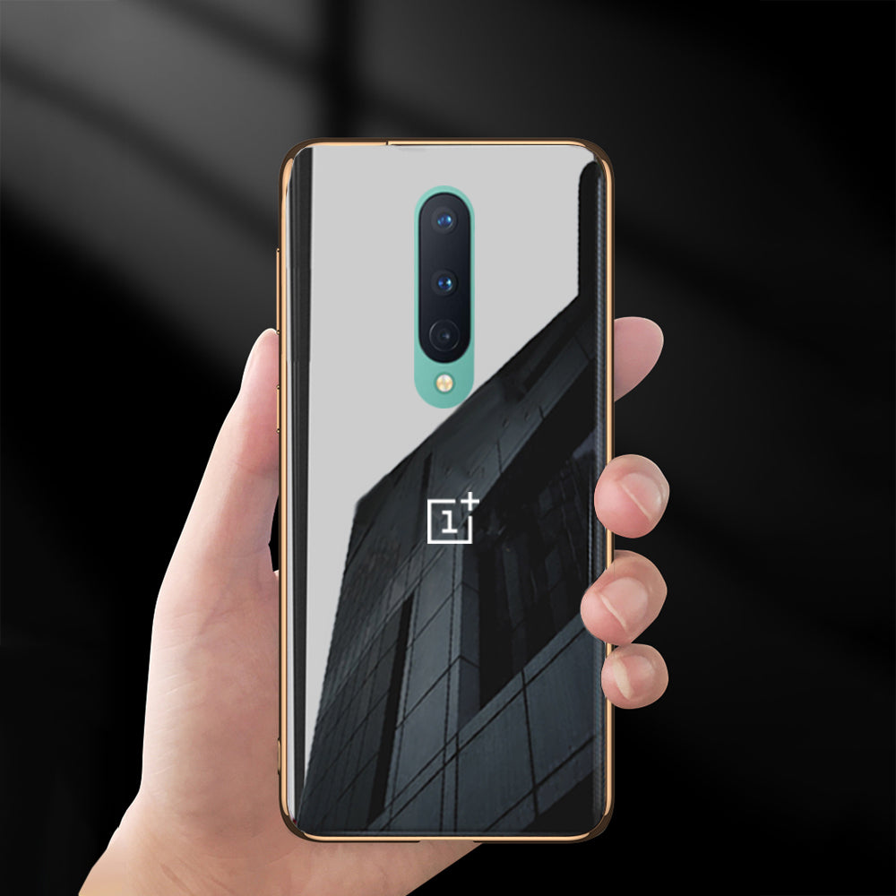 Radium Logo Glossy Glass Back Case With Golden Edges For Oneplus 8
