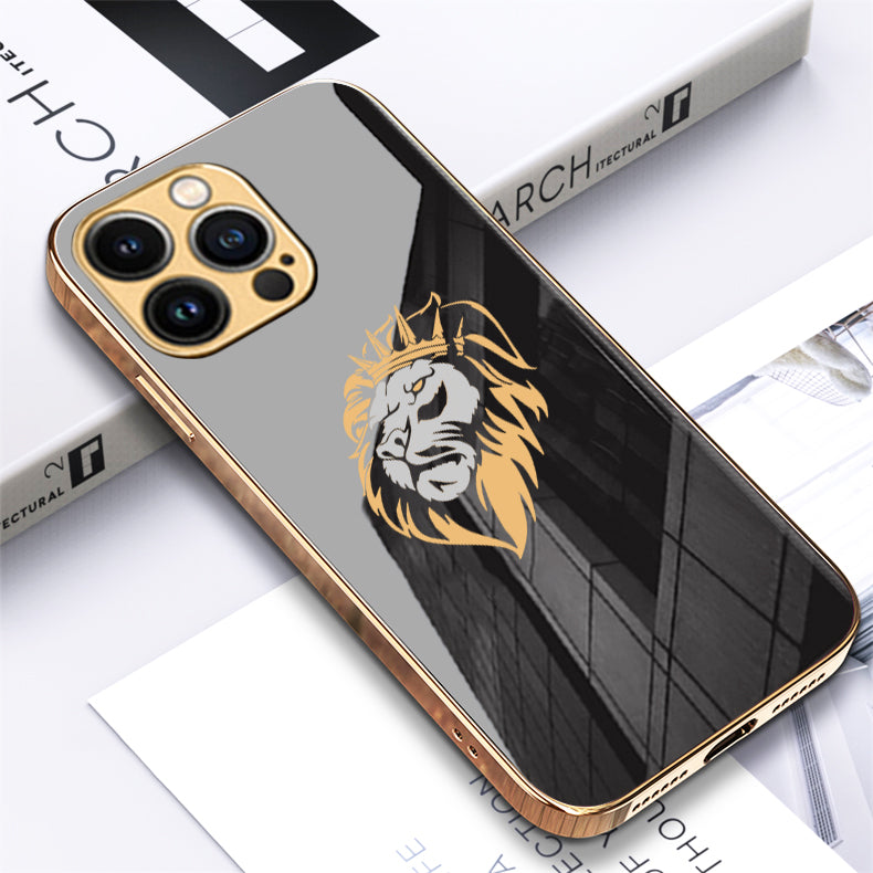 Luxury Premium Dual Shade Lion Back Case With Golden Edges For iPhone