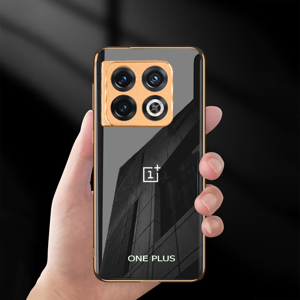 Luxury Glossy Gold Edge Glass Back Case For Oneplus 10 Pro