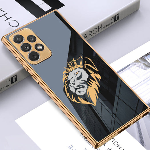 Luxury Premium Glass Lion Back Case With Golden Edges For Samsung A33