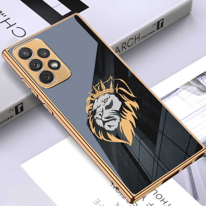 Luxury Premium Glass Lion Back Case With Golden Edges For Samsung A33