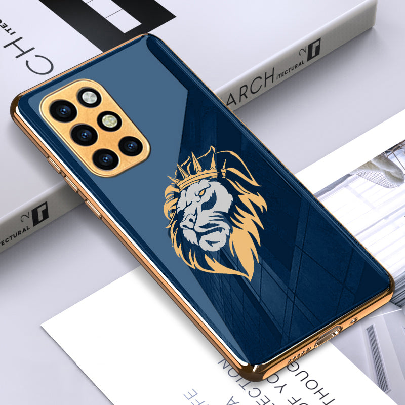 Luxury Premium Glass Lion Back Case With Golden Edges For Oneplus NORD,8T