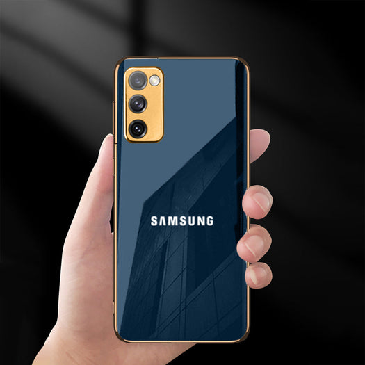 Premium Glossy Gold Edge Glass Back Case For Samsung Galaxy S20 FE