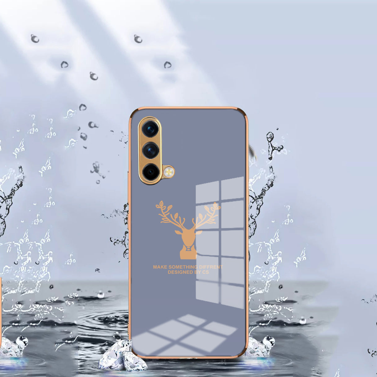 Luxury Golden Edges Deer Glass Back Case For Oneplus Nord CE - Premium Cases