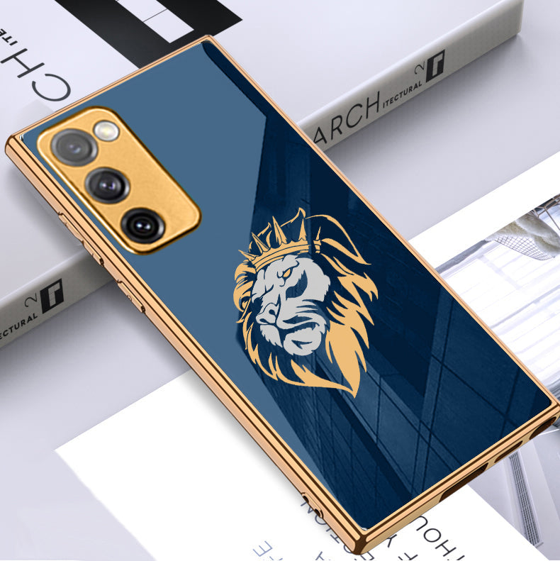 Luxury Premium Glass Lion Back Case With Golden Edges For Samsung S20FE
