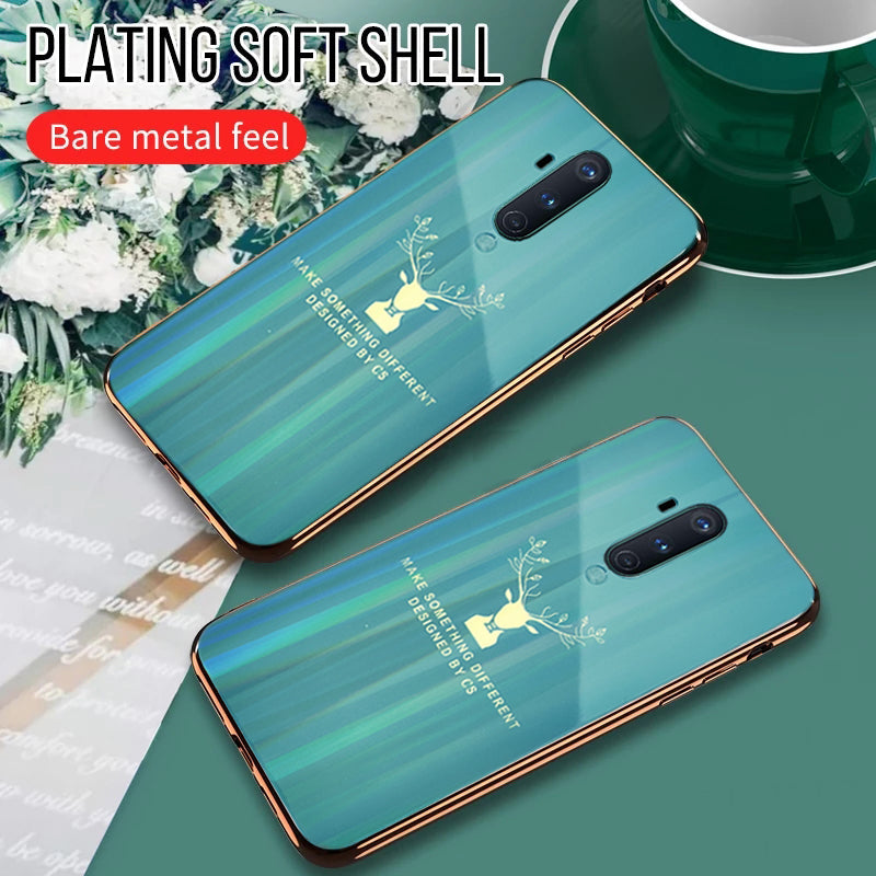 Luxury Golden Edges Deer Glass Back Case For Oneplus Series - Premium Cases