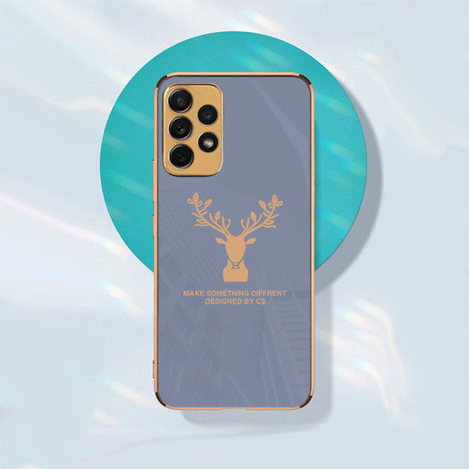 Luxury Golden Edges Deer Glass Back Case For Samsung Galaxy A72 - Premium Cases