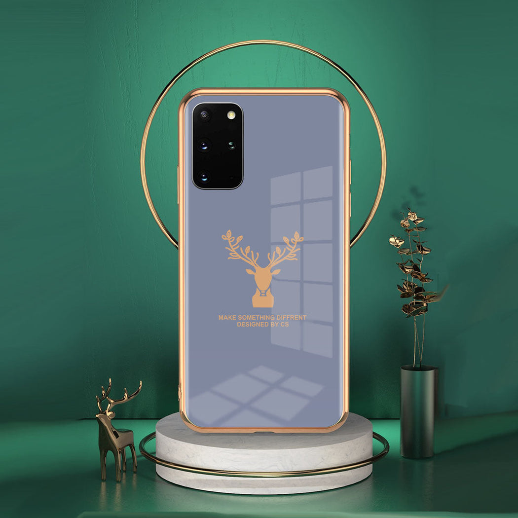 Luxury Golden Edges Deer Glass Back Case For Samsung Galaxy S20 Plus - Premium Cases