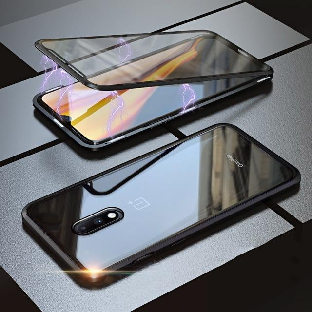 Electronic Auto Fit Double Glass Magnetic Case For One Plus 7