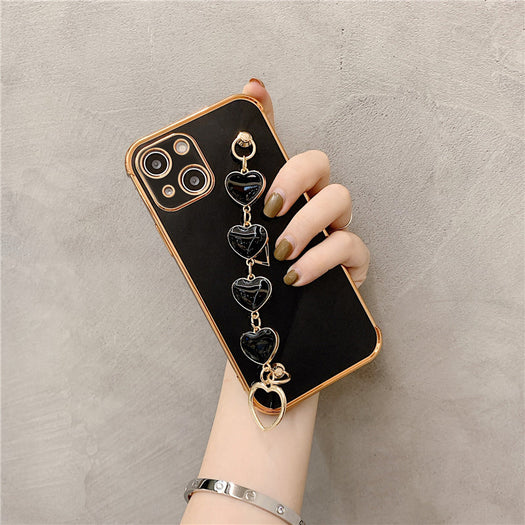 Luxurious Electroplated Soft Silicone Heart Bracelet Back Case For iPhone 13