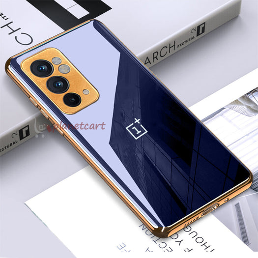 Luxury Glossy Gold Edge Glass Back Case For Oneplus 9RT