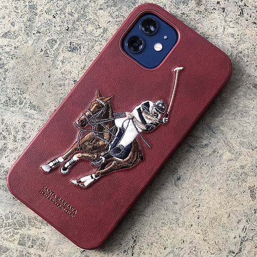 Santa Barbara Jockey Series Genuine Leather Red Case For iPhone 12 Mini - Premium Cases